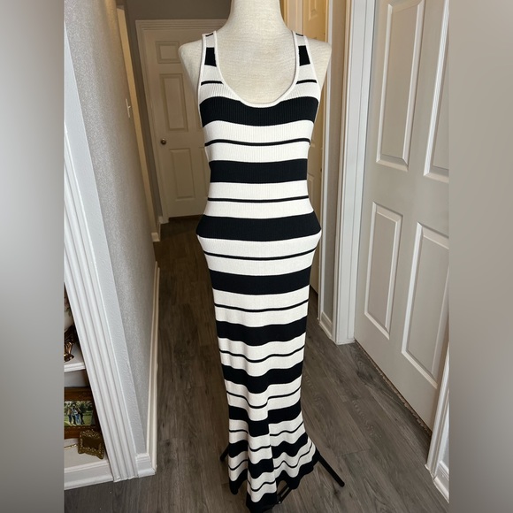 Jason Wu Striped Silk Blend Knit Bodycon Midi Dress, L - Picture 3 of 9